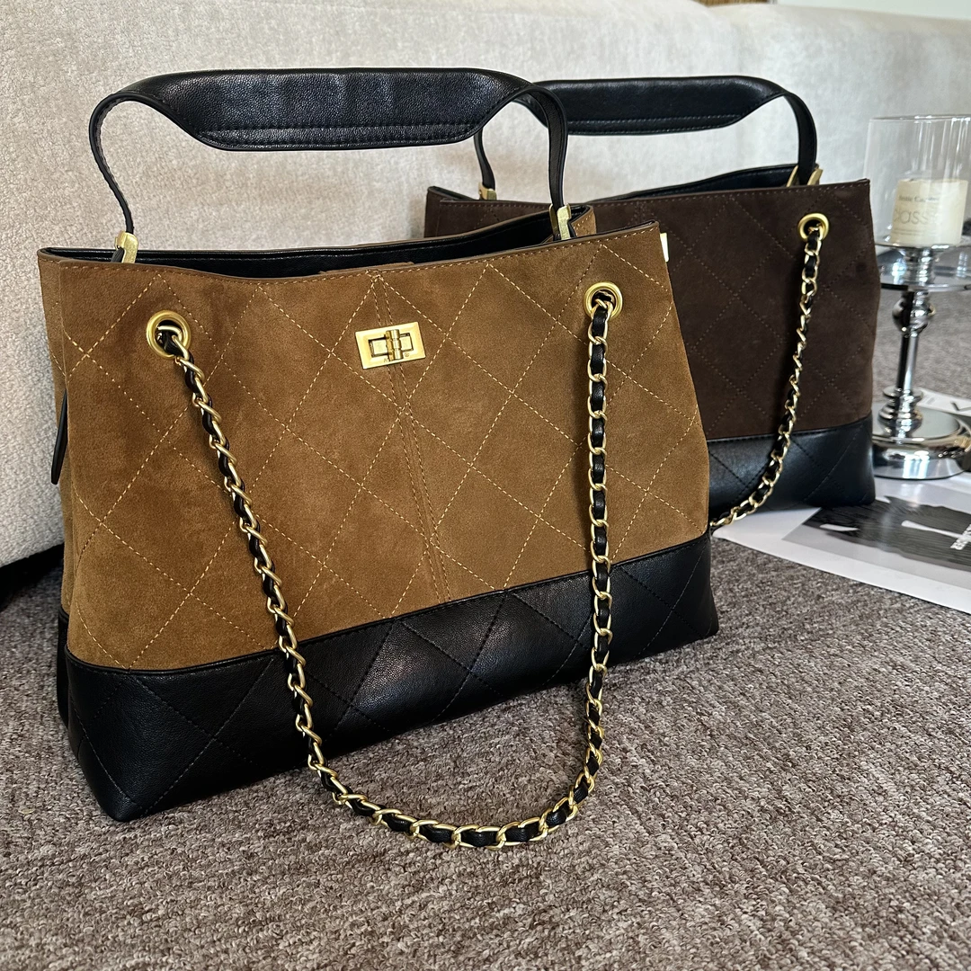 （小香风链条包）新款上新磨砂托特包真皮锁扣单根单肩包-25160-1