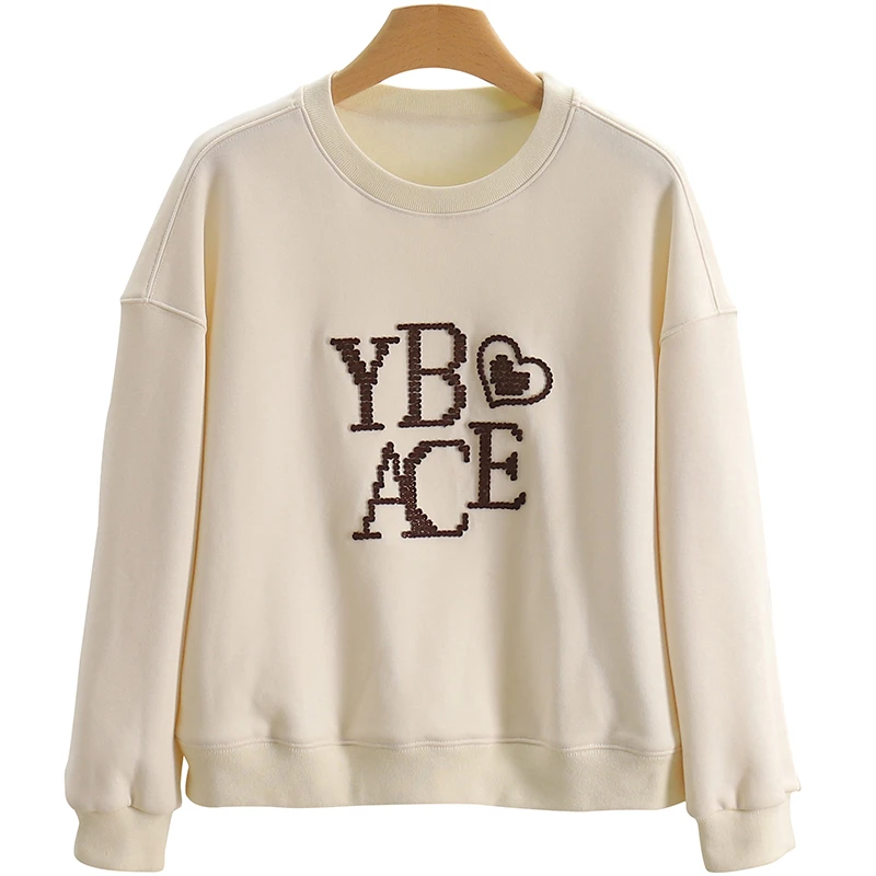 【伍莎-自营】植绒字母宽松圆领加绒卫衣#RYB48V004