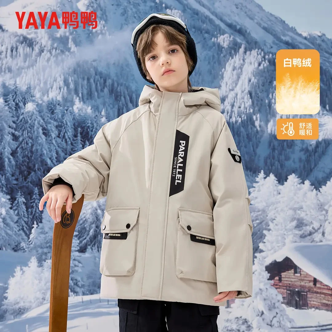 YAYA/鸭鸭男童羽绒服冬季新款连帽工装保暖时尚外套厚YE5B801383T