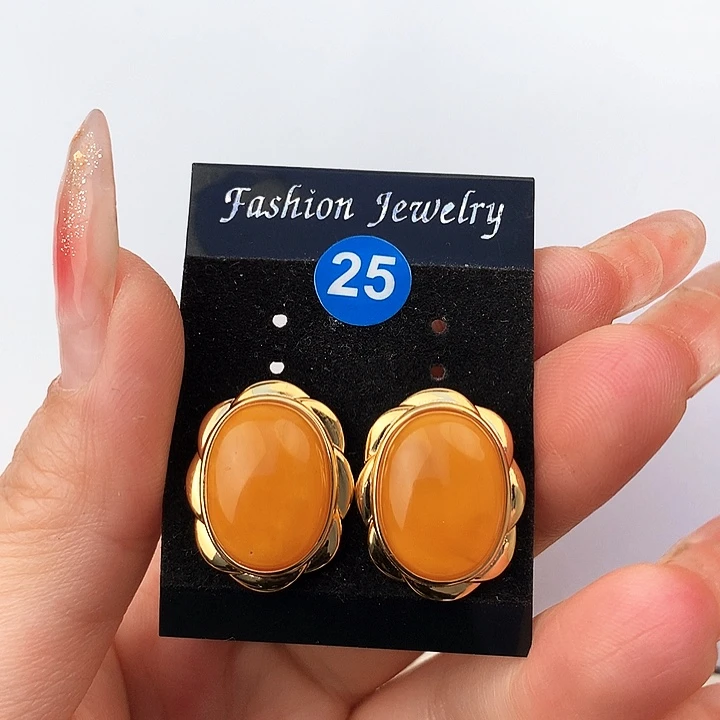 蜜蜡耳饰银S925镶嵌耳饰