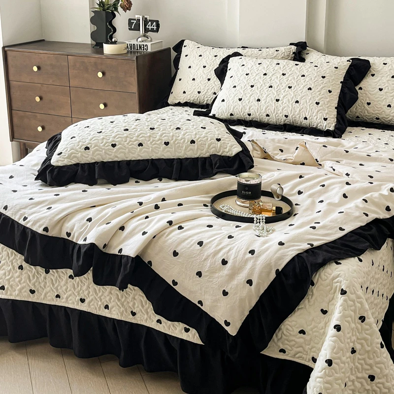 2025新款黑白赫本风100水洗棉夏凉被床盖套轻奢款床盖夏被四件套