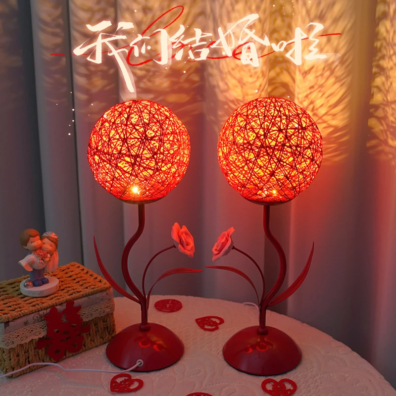 结婚长明灯婚礼红色婚房床头卧室床头红色双喜结婚庆礼物装饰台灯