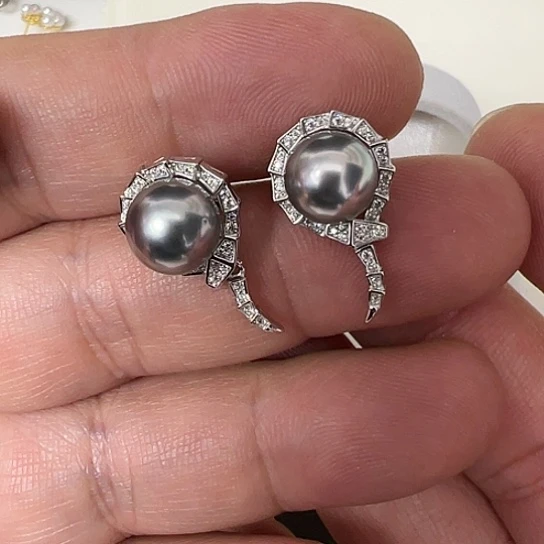 海水珍珠耳饰银S925镶嵌