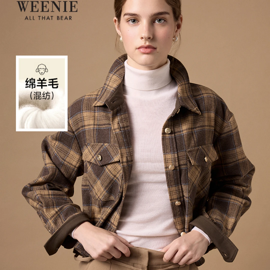 Teenie Weenie小熊格纹衬衫女25年冬季新款TTYC254TW1D