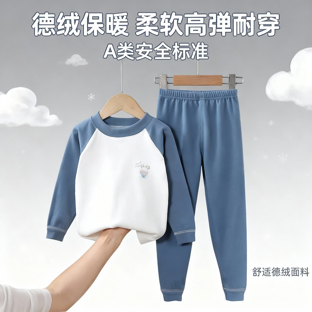 儿童德绒保暖套装秋衣秋裤男童女童内衣家居服宝宝衣服打底童装