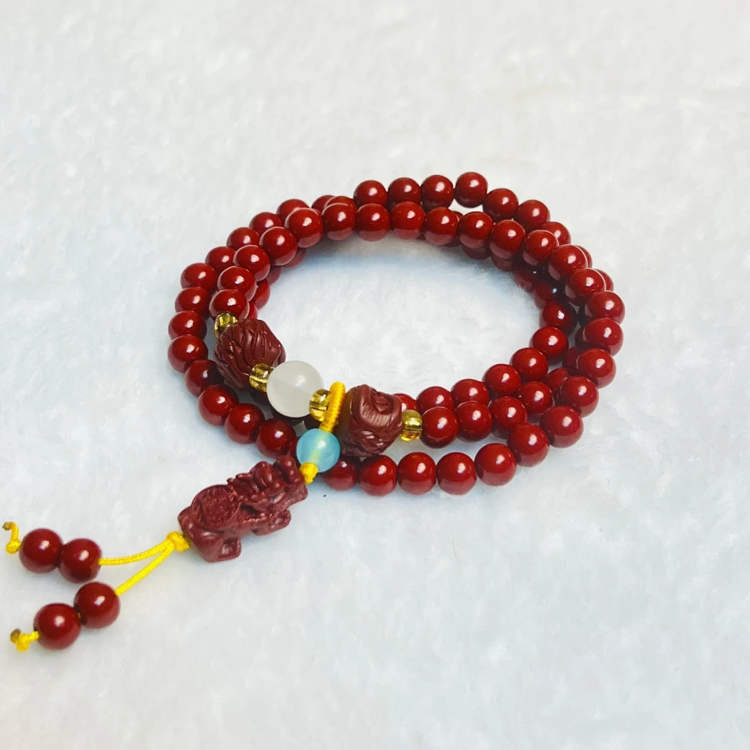 含辰砂工艺品J1270朱砂聚财貔貅三圈精品手串无礼盒