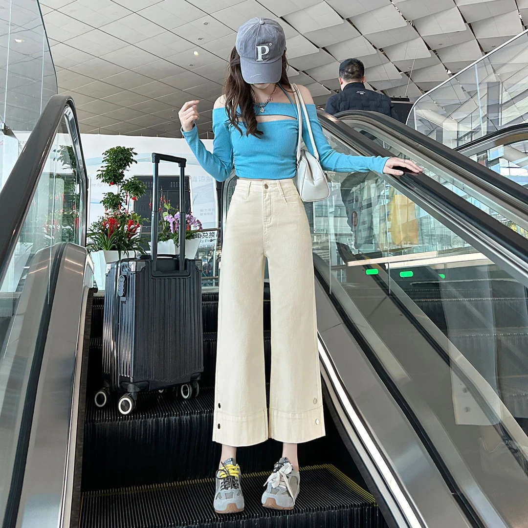 直筒牛仔裤女春夏2025年新款时髦小个子辣妹宽松烟管九分牛仔裤