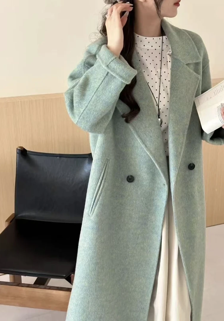 25新款韩剧女主秋冬长款双面羊毛外套 女装网红