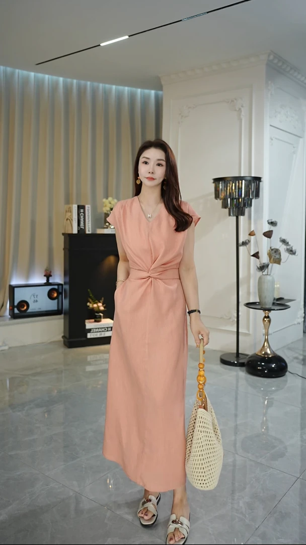 DYT HOME时尚轻奢气质夏季设计师系带百搭法式显瘦长款连衣裙