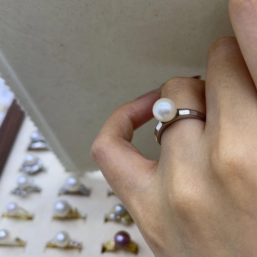 戒指银S925镶嵌淡水珍珠