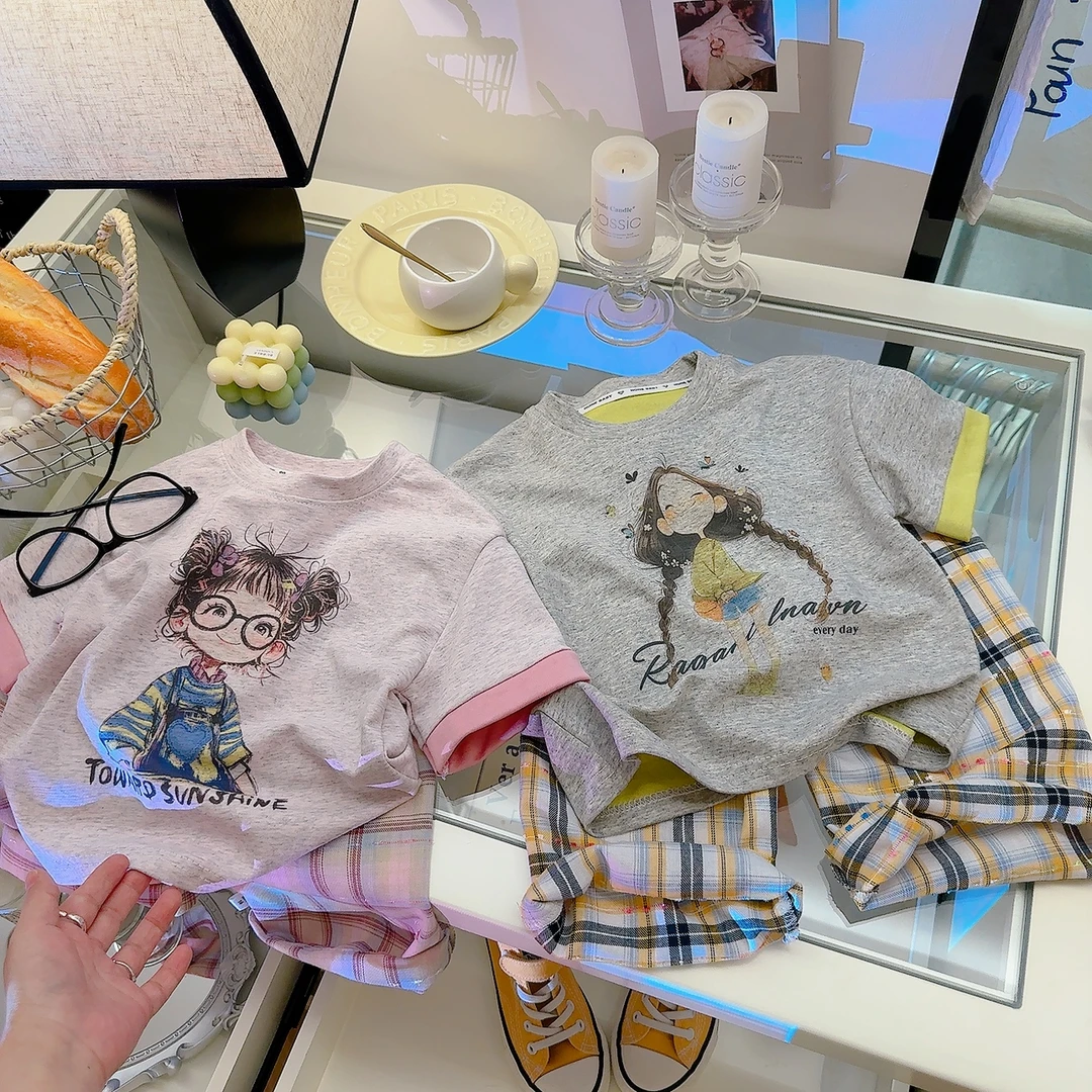 【小女孩】夏季新款女童短袖亲子装数码直喷拼色短袖T恤韩版洋气