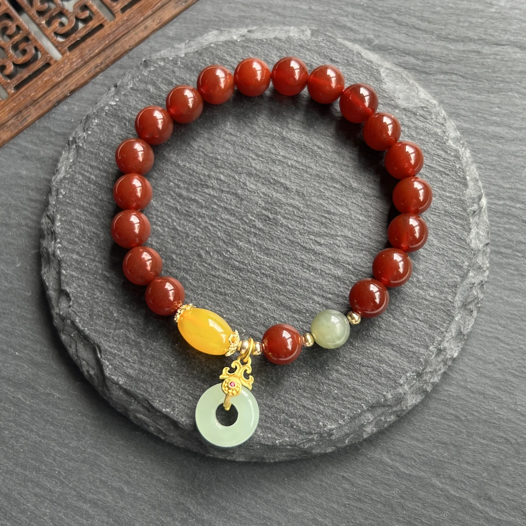 原创设计轻奢贵气南红手链配平安扣手链手串多样性发-030