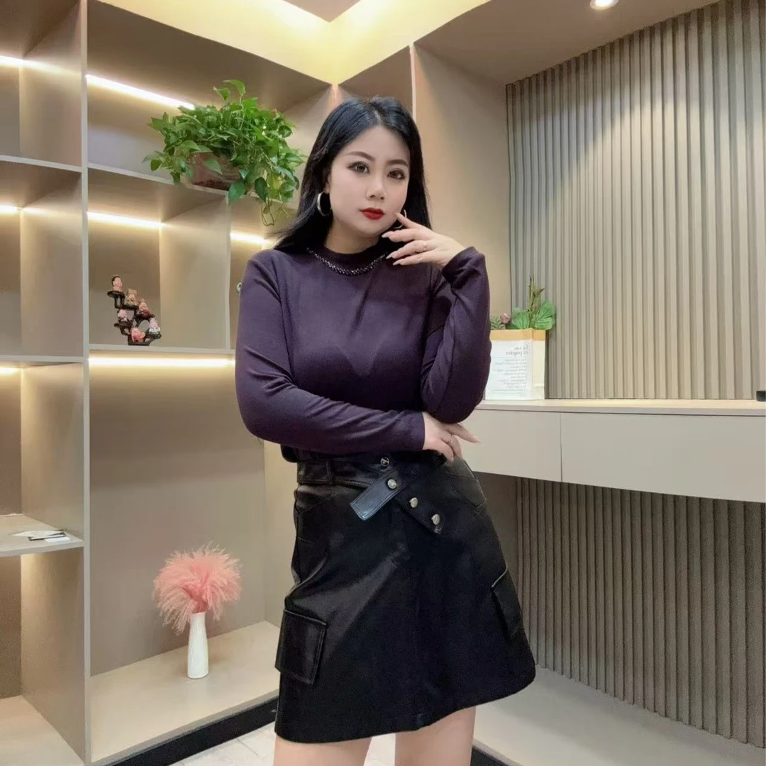 冬季小衫-千 68501 时尚潮流重工艺亮闪环领设计胖MM大码女装新款