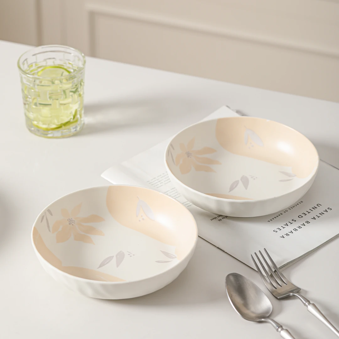 新款餐具花影系列盘子2个装家庭装光滑易清洗可用微波炉耐热