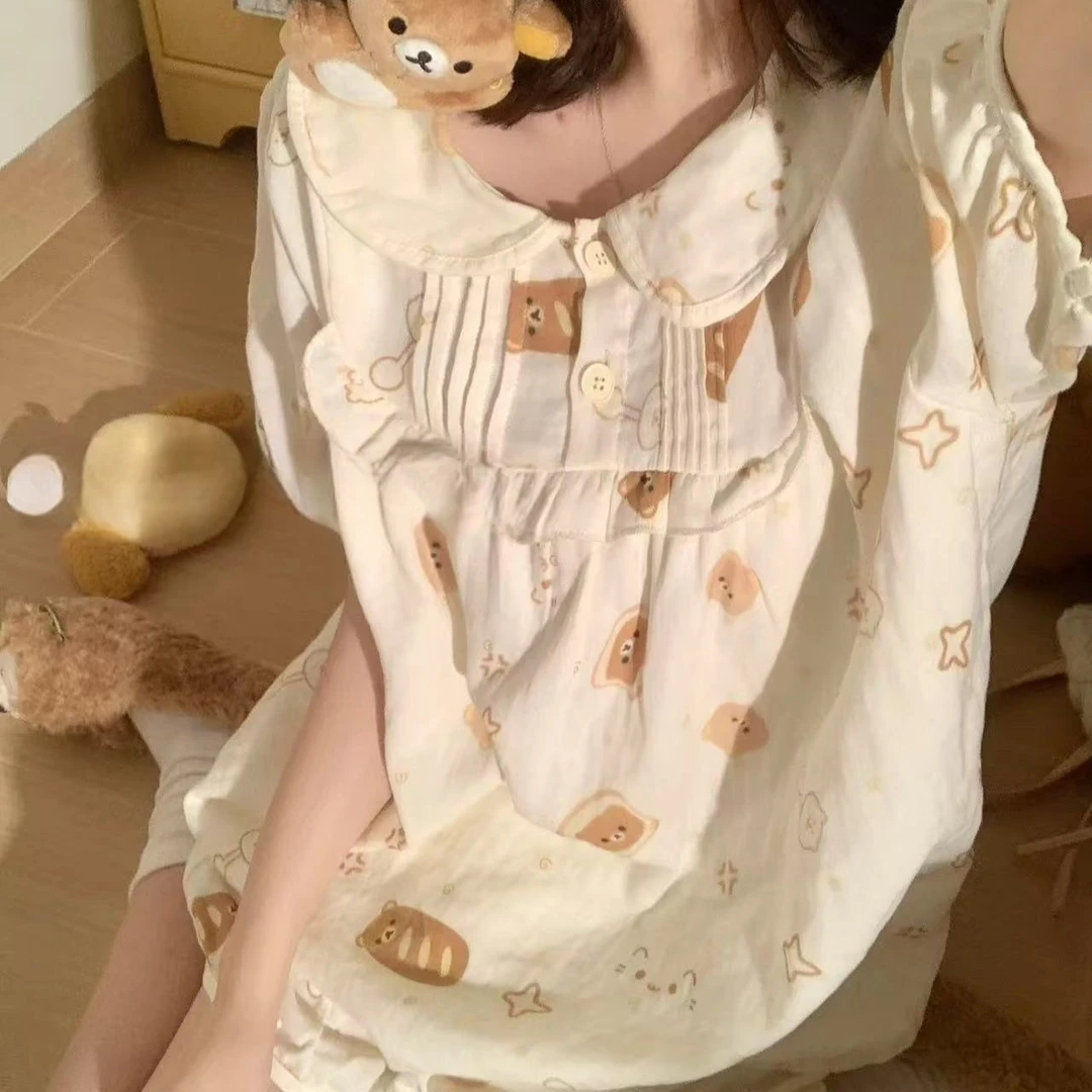 新款夏季2025日系睡衣轻松熊宽松甜美可爱短袖女生家居服睡衣套装