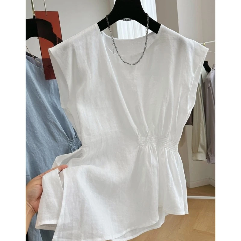 00839高端苎麻轻奢别致设计感圆领外穿马甲小背心女夏季无袖小衫