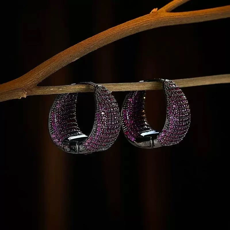 铜合金合成锆石耳饰 欧美复古高级感耳饰奢华满锆重工水滴形耳扣