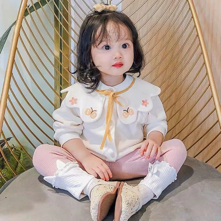 女童春装花瓣领外套女童洋气绣花开衫上衣春秋款外套SJ-J-C609