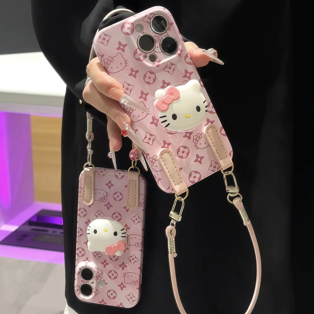 老花KT猫支架挂绳适用苹果16/17手机壳iPhone15小米14vivoppo华为