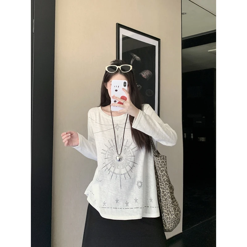 2025秋季大码女装新款长袖印花基础款T恤上衣3733