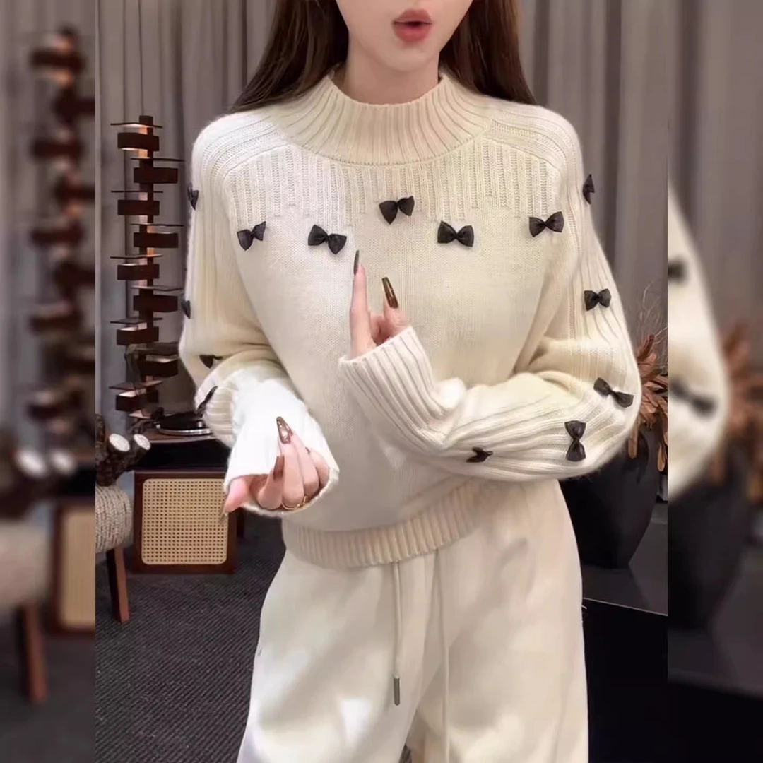 法式蝴蝶结毛衣内搭女秋冬针织打底衫2025年新款韩系减龄显瘦上衣