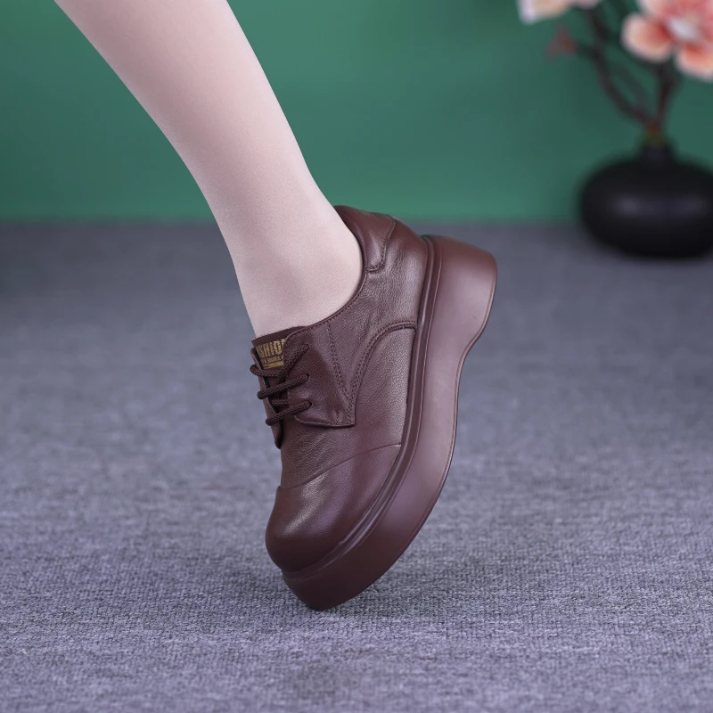 透气复古港风圆头系带胶粘单鞋女鞋复古软底厚底英伦风