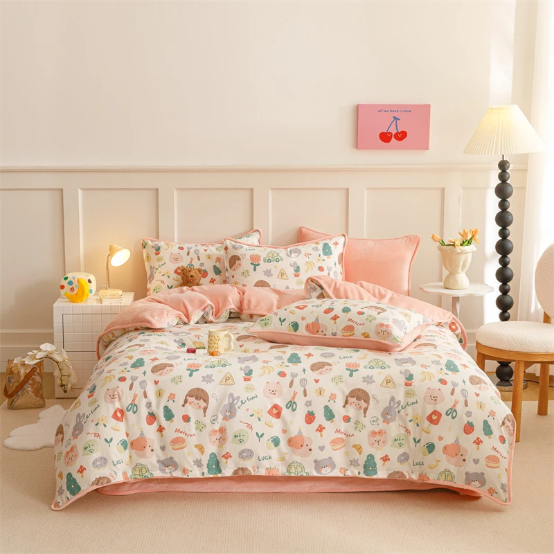2025新款A类棉加绒印花学生宿舍三件套四件套