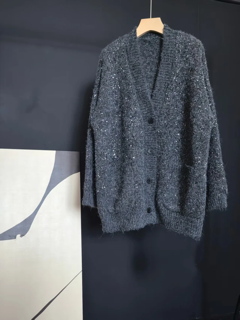 “暮光星绒” 慵懒亮片毛绒大开衫6103