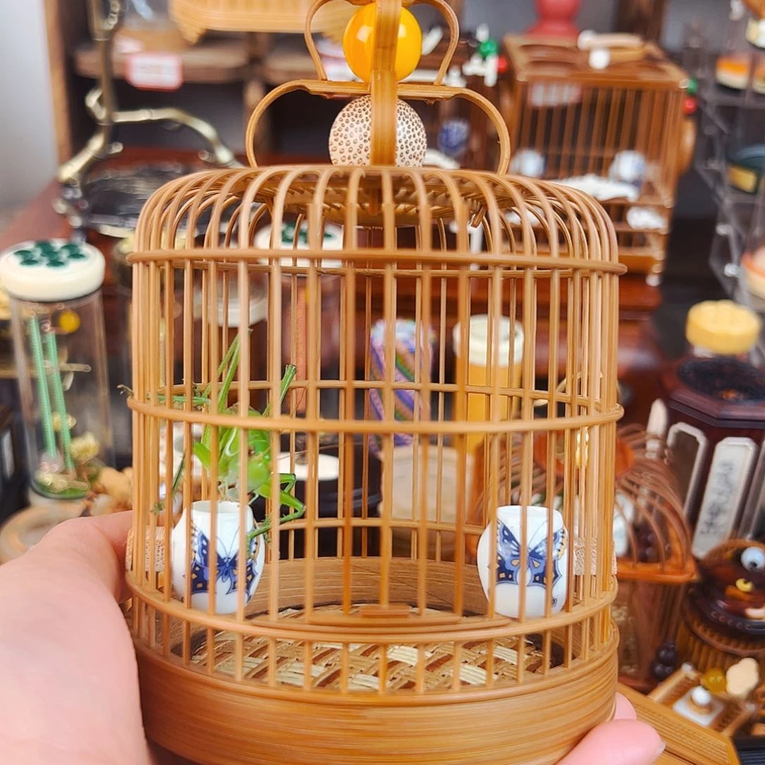 木福利款大号竹笼➕瓷罐➕翡翠绿蝈蝈