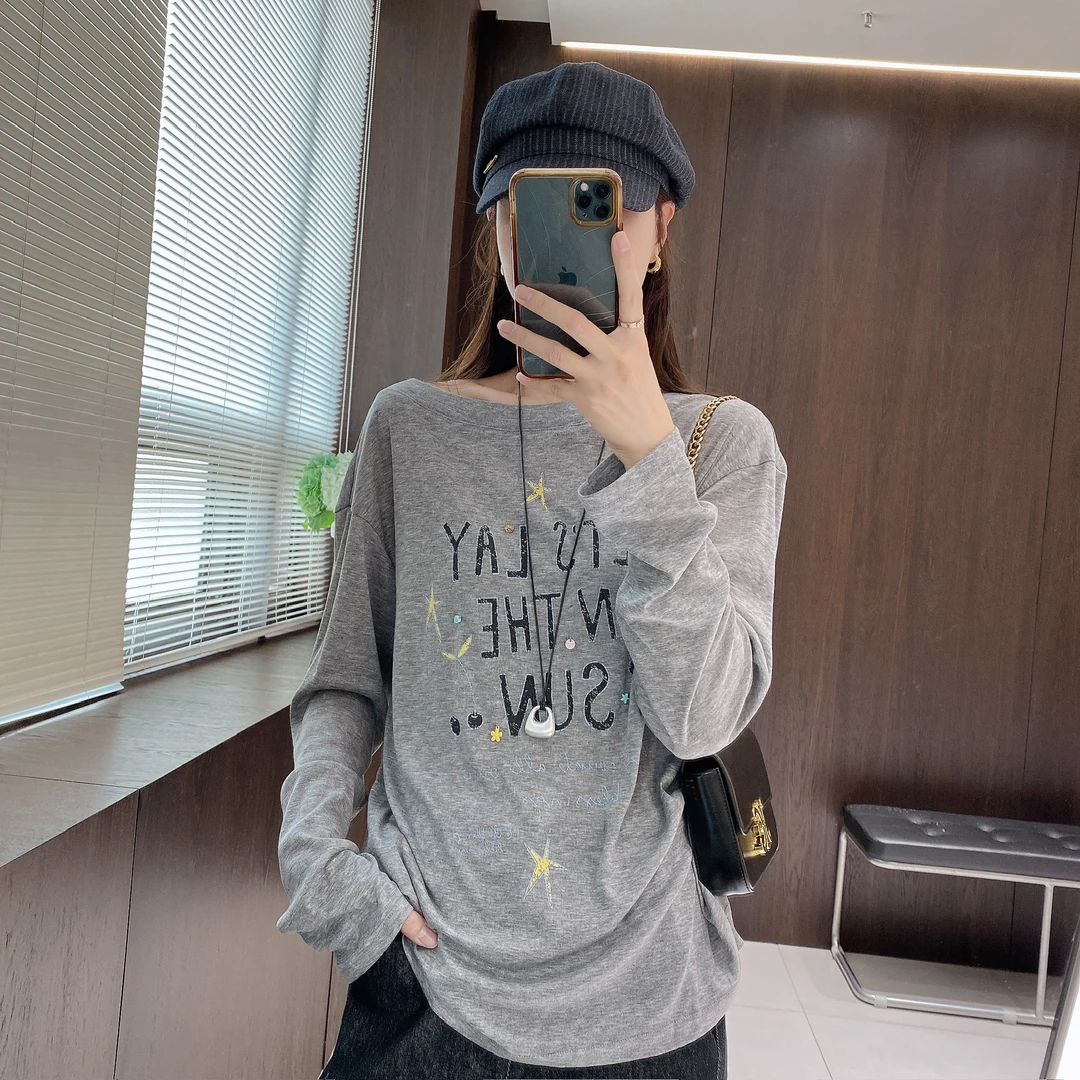 IMFLY金小金自制女装 T恤DYW9686设计感印花慵懒宽松套头上衣