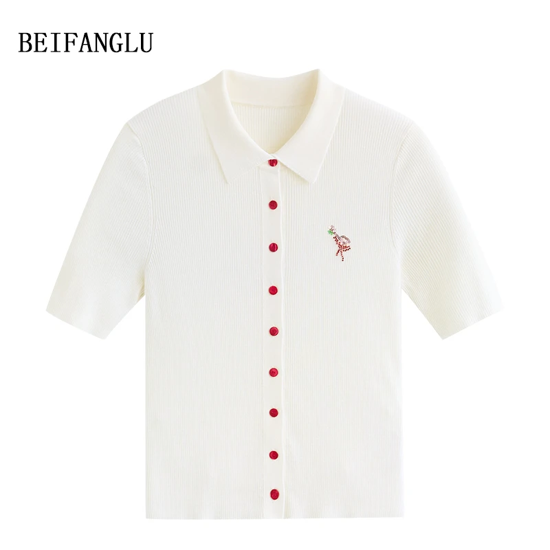 北方鹿 细支绵羊毛#春夏新品气质POLO坑条修身显瘦薄针织短袖6178