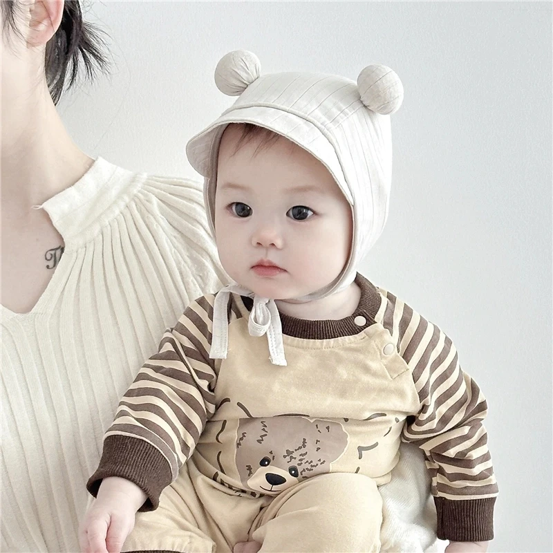 超萌春秋薄款婴儿帽新生儿可爱双球小月龄春天防晒外出护囟门胎帽