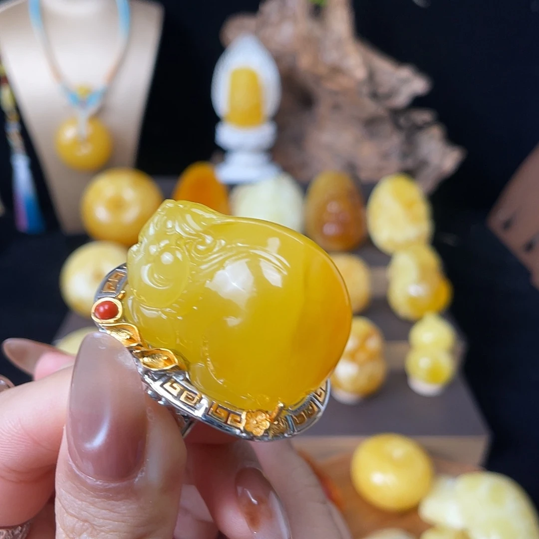 琥珀银S925镀金镶嵌珠宝奇石