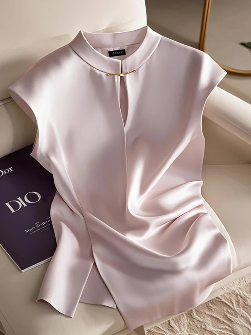 新中式轻国风浅粉色盘扣上衣独特漂亮小衫高级感掐腰无袖衬衫女夏