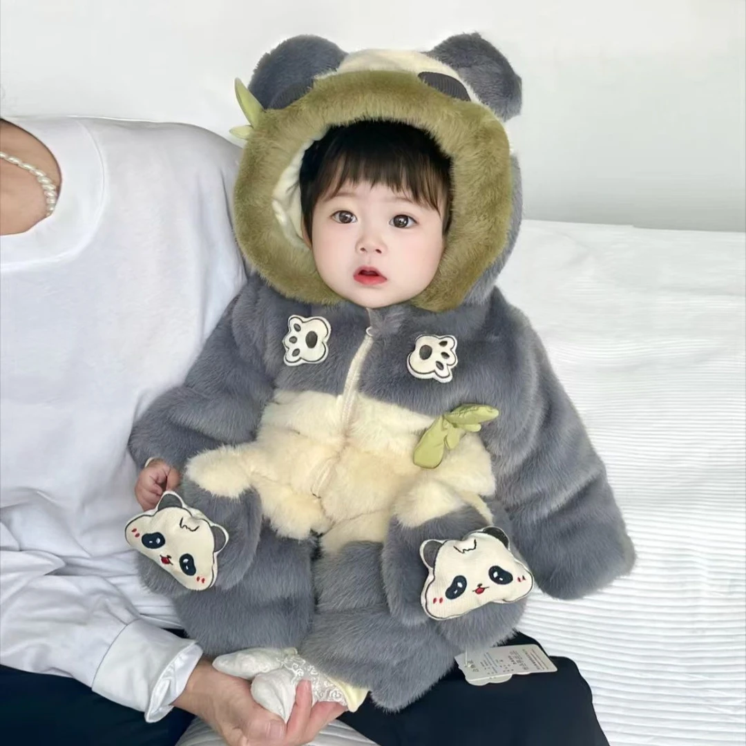 新品婴儿冬季冬装连体衣加厚宝宝可爱超萌毛茸茸保暖哈衣爬服外出