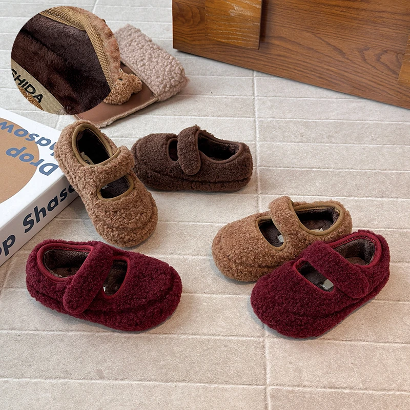 儿童小卷毛复古色毛毛棉鞋R02