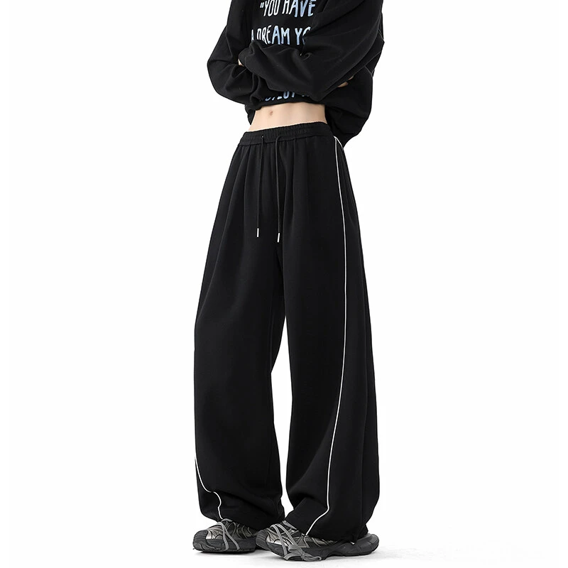 辑明线重磅弯刀卫裤男款春季垂感宽松休闲裤美式潮牌直筒运动裤子