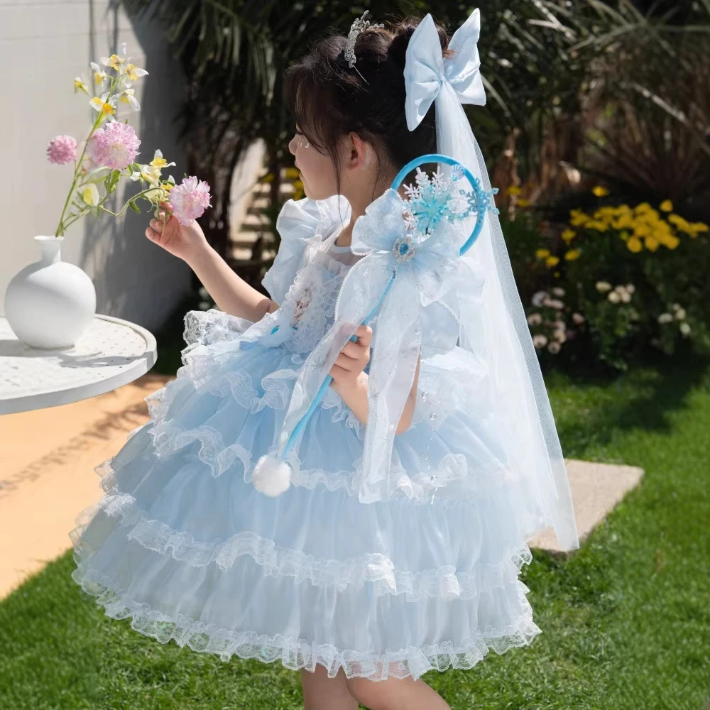 巴拉童年冰雪奇缘艾莎公主裙女童夏款Lolita裙子小女孩六一演出服