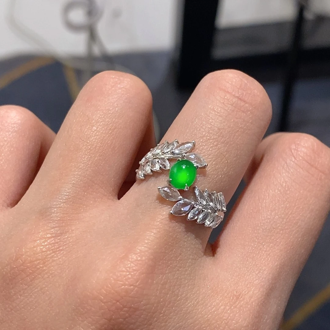 翡翠戒指18K金镶嵌天然缅甸A货翡翠