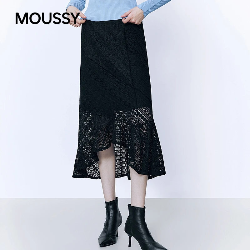 MOUSSY 2026早春新品轻职场风通勤不规则镂空半身裙028JSA31-1008