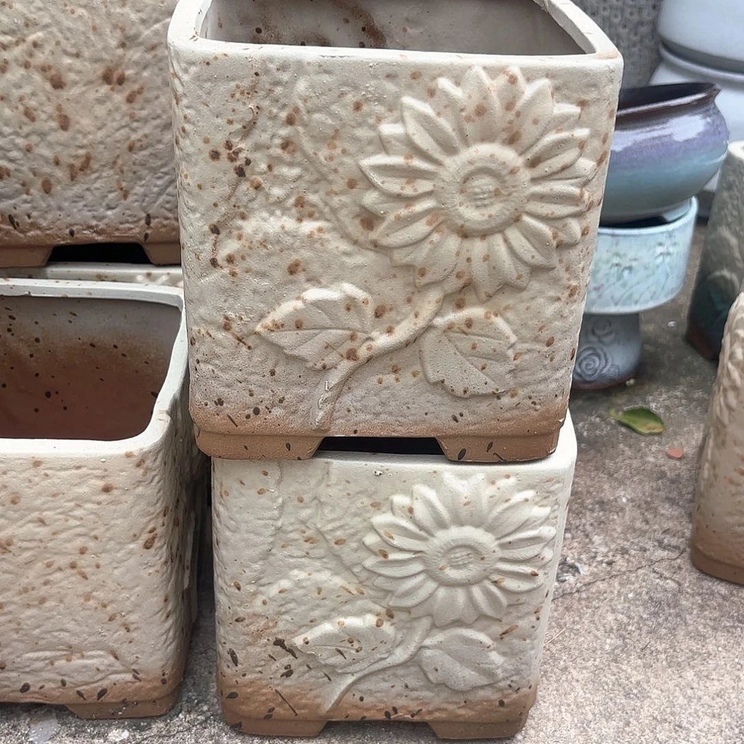 紫砂花盆精品方两个口径19高度19