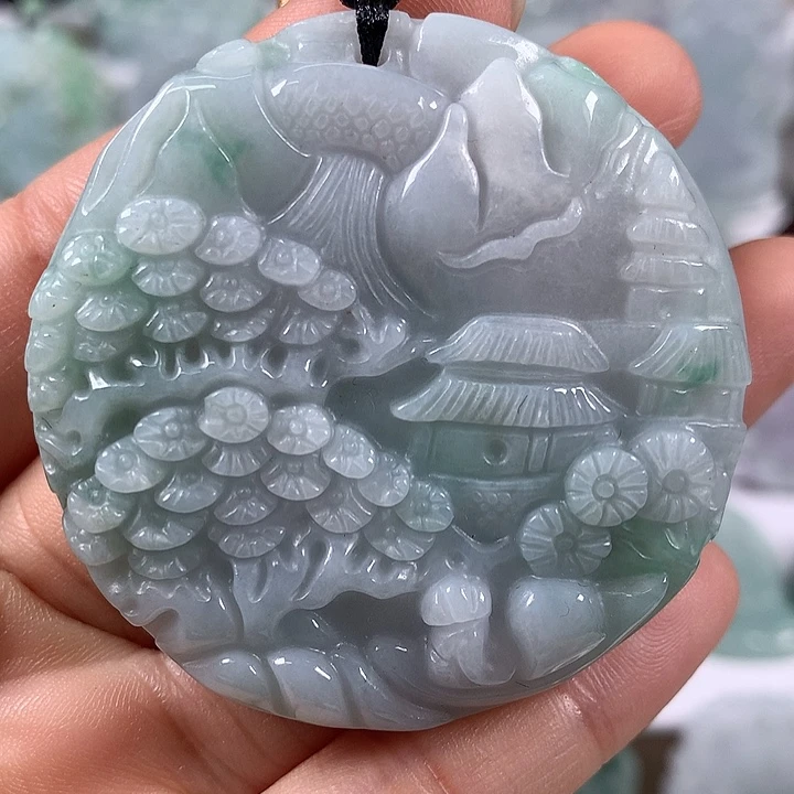 颈饰未镶嵌翡翠山水两面工艺福利