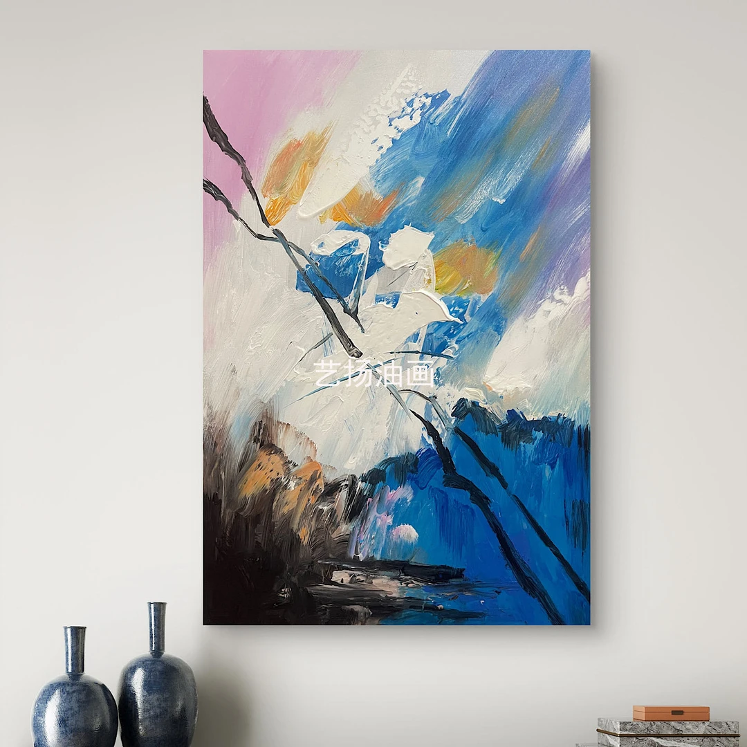 别墅大幅抽象装饰画玄关走廊挂画设计师画客厅背景墙肌理画卧室画