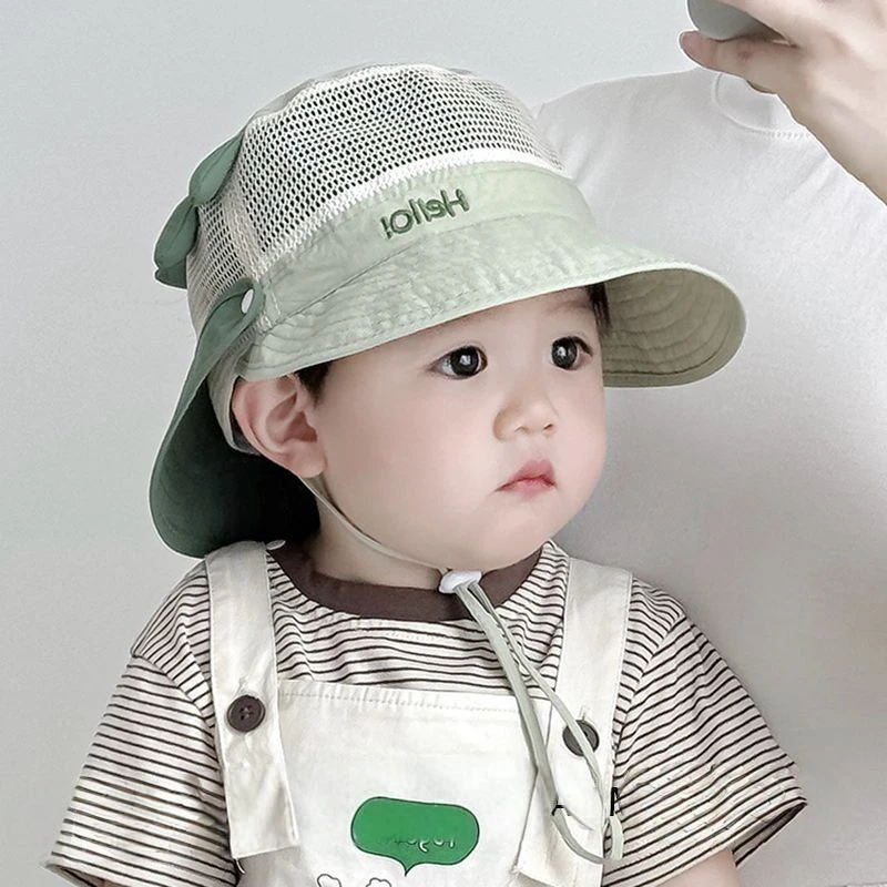 宝宝渔夫帽夏季男女童披肩遮阳帽儿童速干网眼婴儿防晒太阳帽大檐