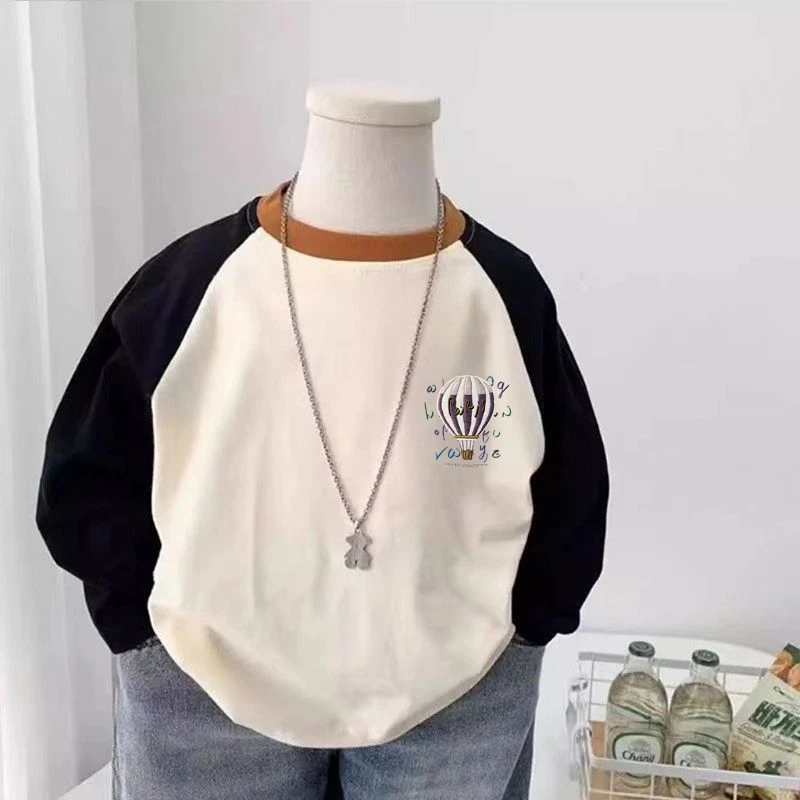 2025新款秋季童装男童卡通儿童宝宝卡通印花长袖T恤拼接撞色长袖t