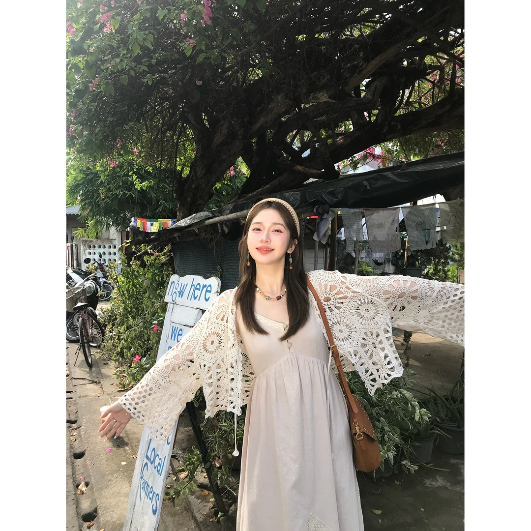 陳文文xenl【薄雾花纱】夏季度假风极简百搭镂空针织短款开衫ZS1041