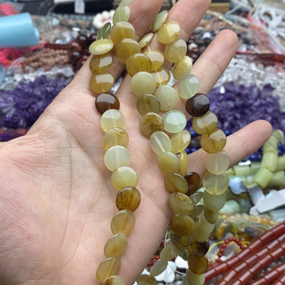 玛瑙/玉髓未镶嵌珠宝半成品一条天然4×12老岫玉碟片圆饼