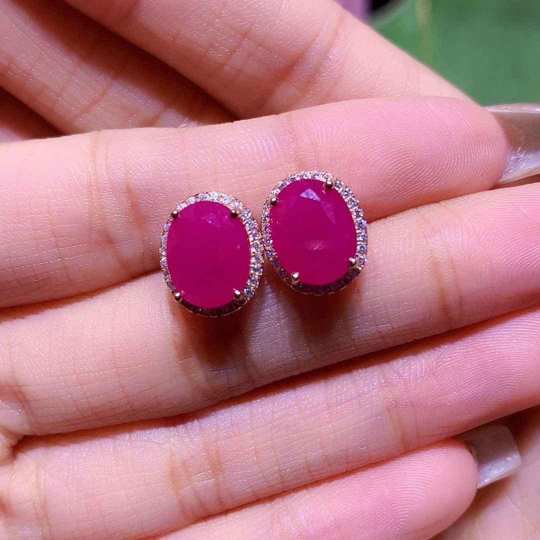 耳钉银S925镶嵌红宝石