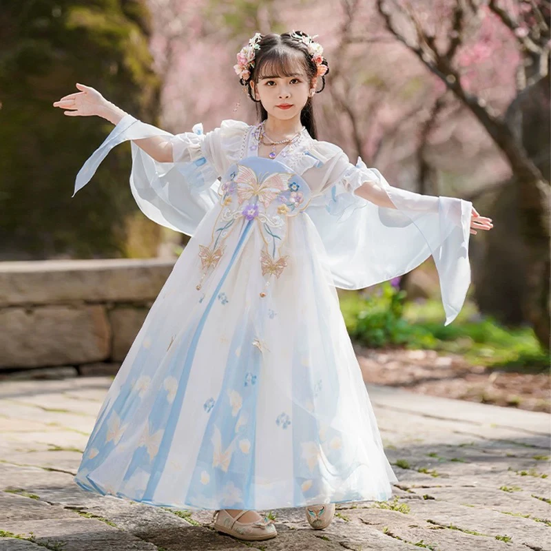 女童夏季蝴蝶刺绣汉服连衣公主裙