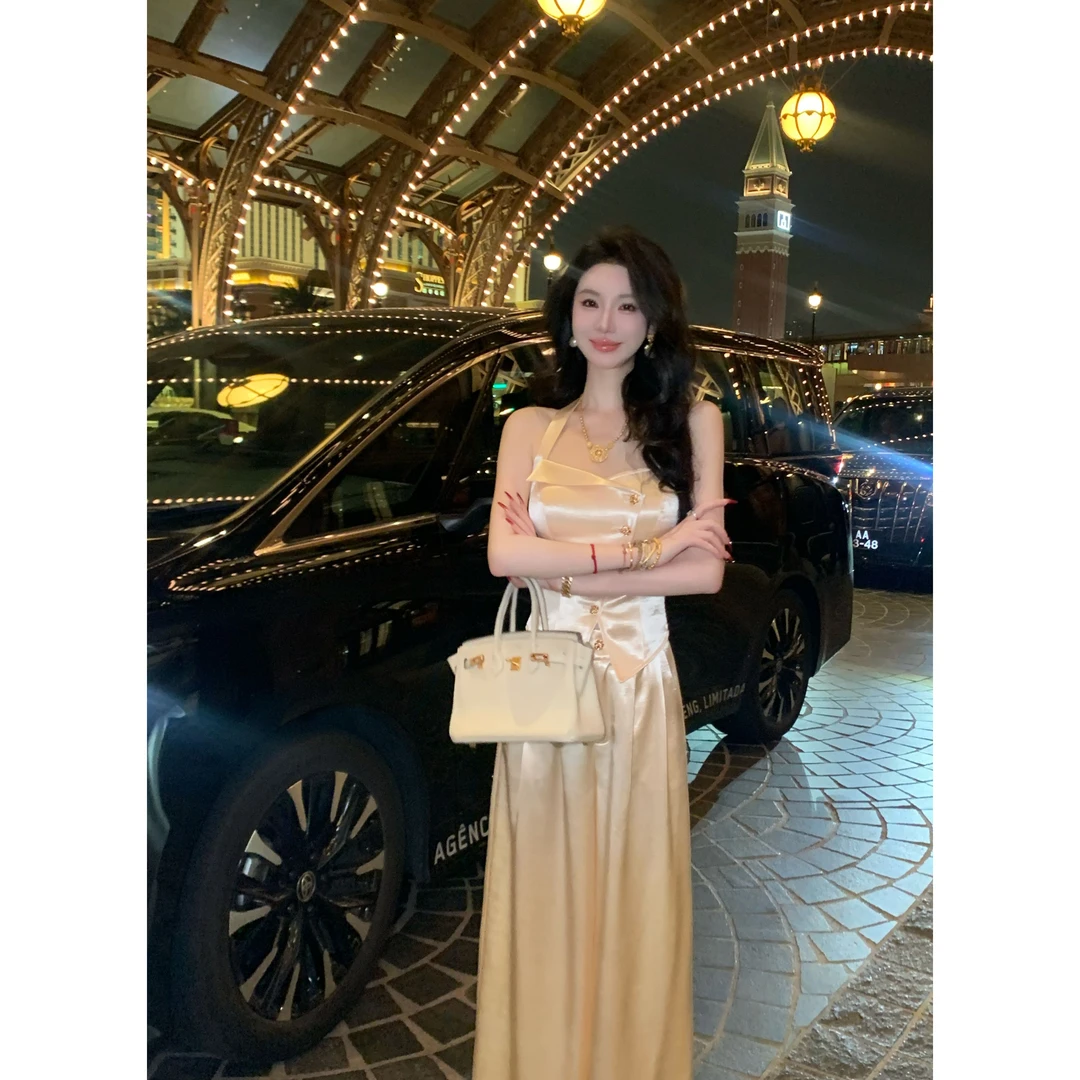 【雅乔定制】里约艺术 挂脖上衣阔腿裤套装气质两件套DYZY-24127478